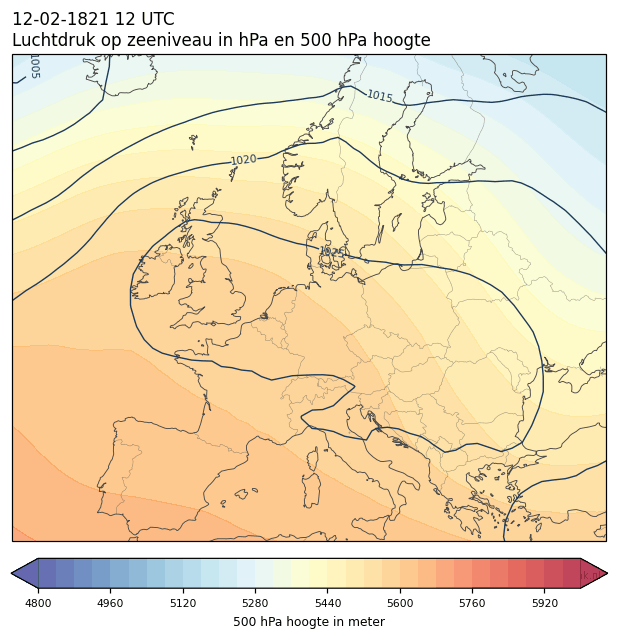 Weerkaart van 12 februari 1821 om 12 UTC
