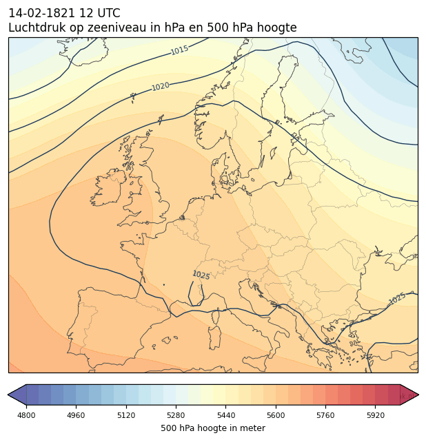 Weerkaart van 14 februari 1821 om 12 UTC
