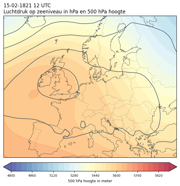 Weerkaart van 15 februari 1821 om 12 UTC
