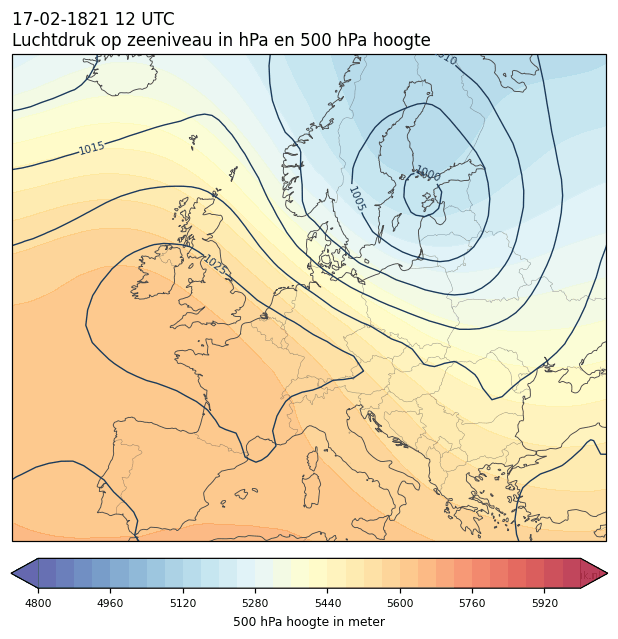 Weerkaart van 17 februari 1821 om 12 UTC