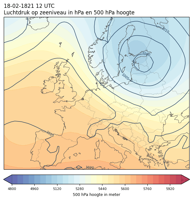 Weerkaart van 18 februari 1821 om 12 UTC