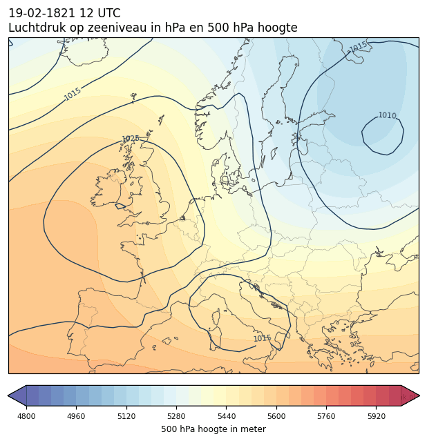 Weerkaart van 19 februari 1821 om 12 UTC