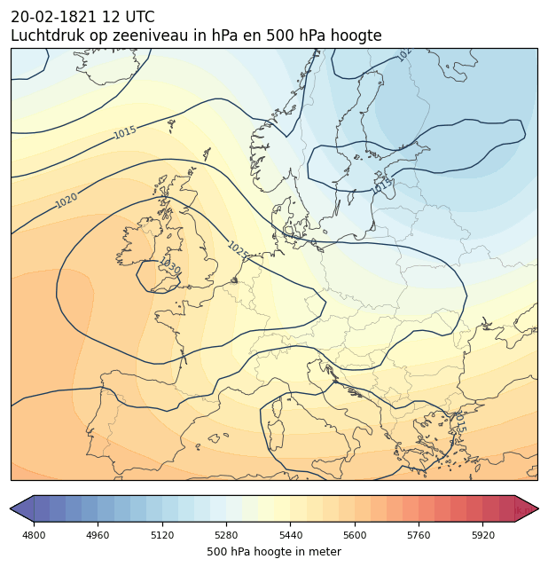 Weerkaart van 20 februari 1821 om 12 UTC