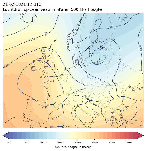 Weerkaart van 21 februari 1821 om 12 UTC