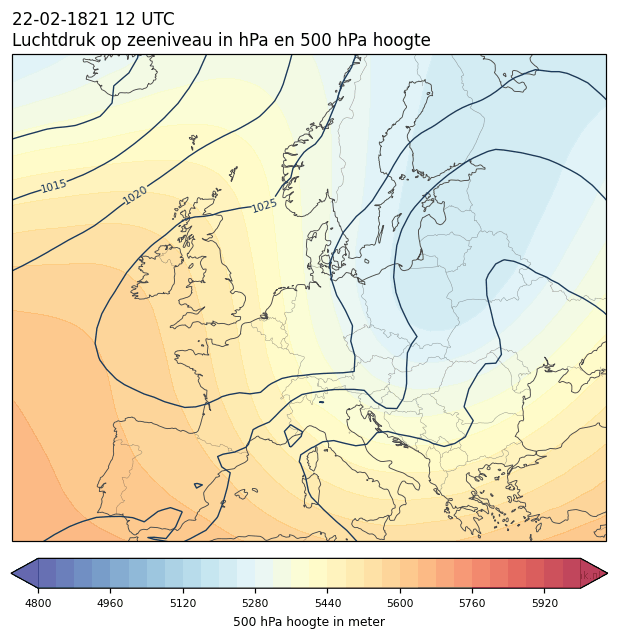 Weerkaart van 22 februari 1821 om 12 UTC