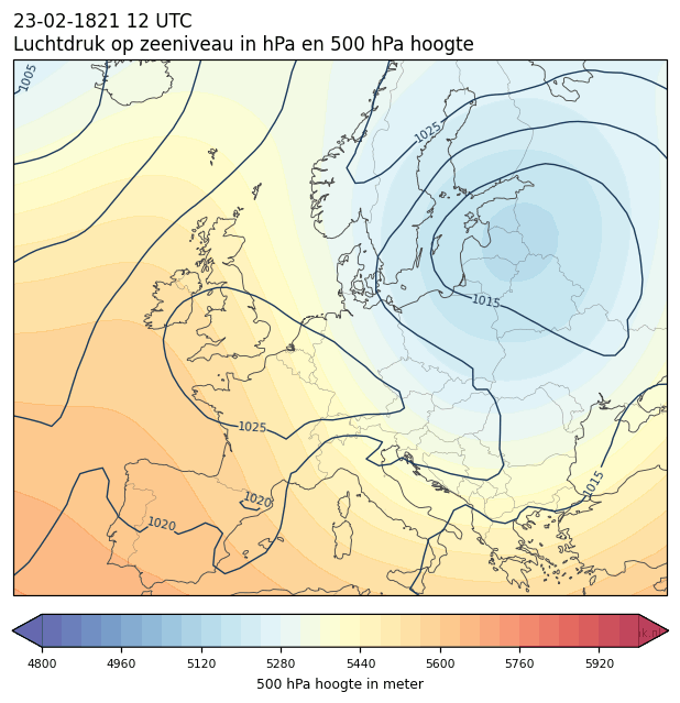 Weerkaart van 23 februari 1821 om 12 UTC