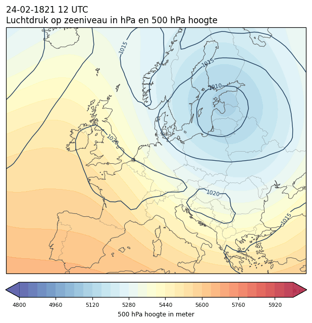 Weerkaart van 24 februari 1821 om 12 UTC