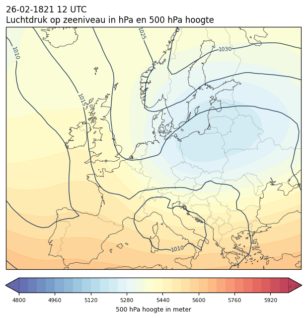 Weerkaart van 26 februari 1821 om 12 UTC