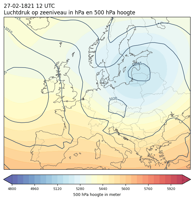 Weerkaart van 27 februari 1821 om 12 UTC