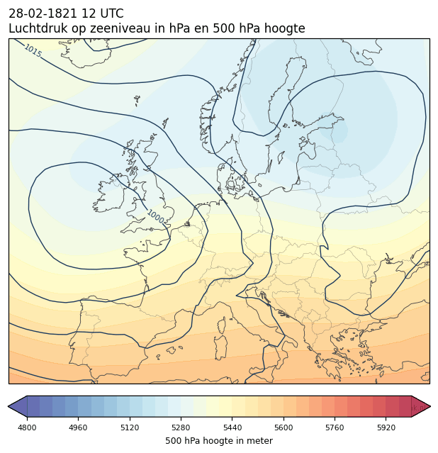 Weerkaart van 28 februari 1821 om 12 UTC