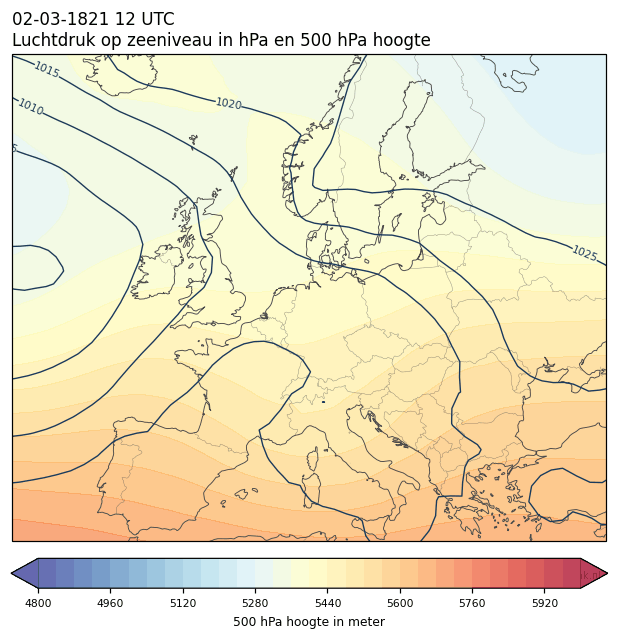 Weerkaart van 2 maart 1821 om 12 UTC