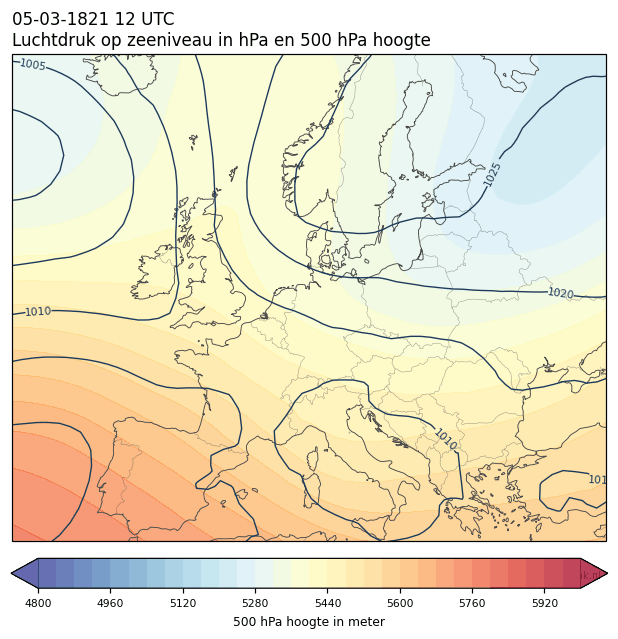 Weerkaart van 5 maart 1821 om 12 UTC