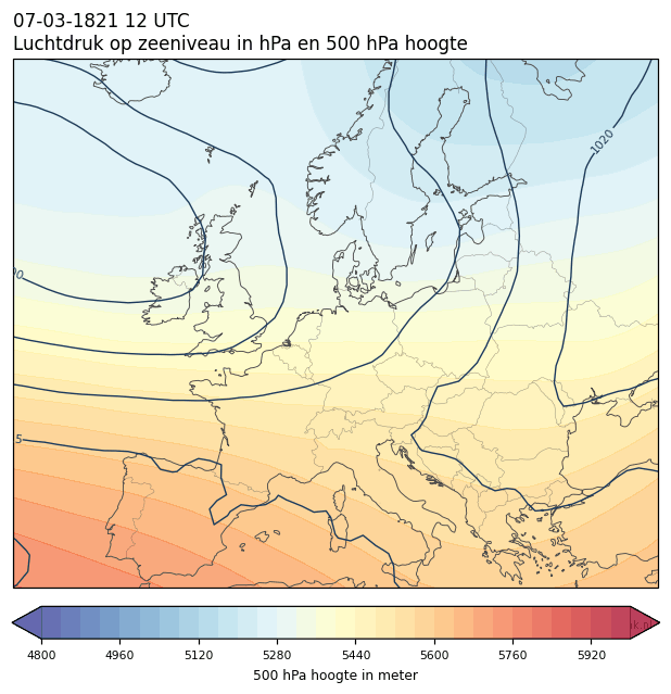 Weerkaart van 7 maart 1821 om 12 UTC