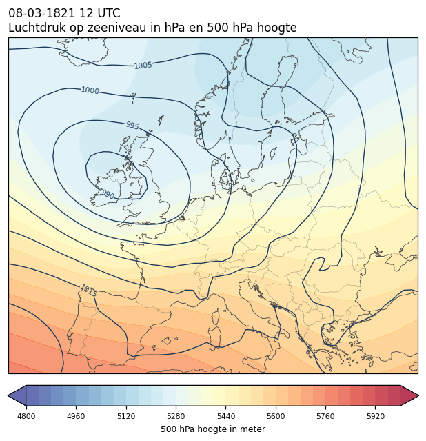 Weerkaart van 8 maart 1821 om 12 UTC