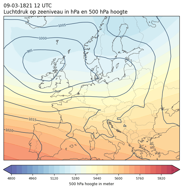 Weerkaart van 9 maart 1821 om 12 UTC