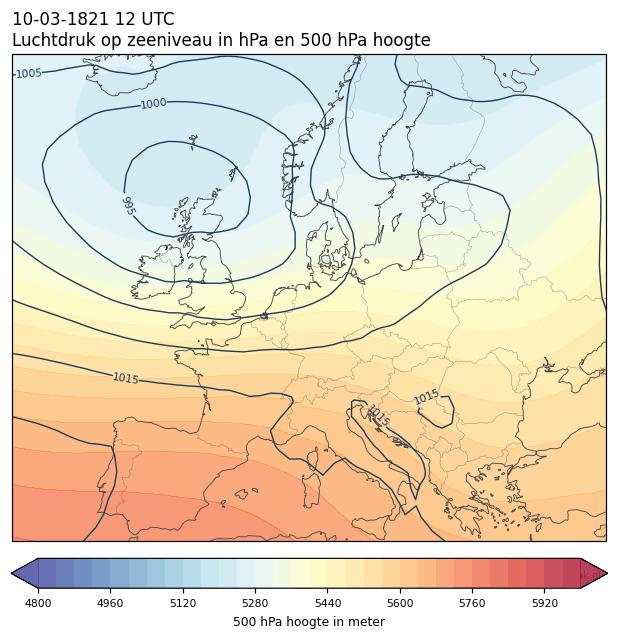 Weerkaart van 10 maart 1821 om 12 UTC