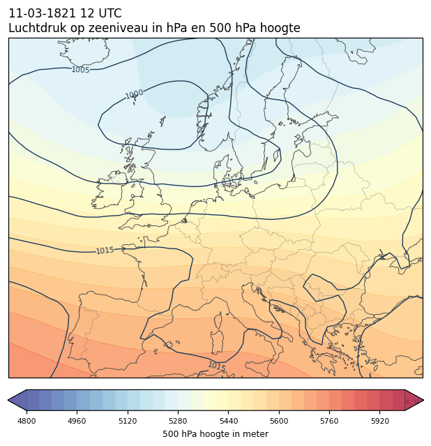 Weerkaart van 11 maart 1821 om 12 UTC