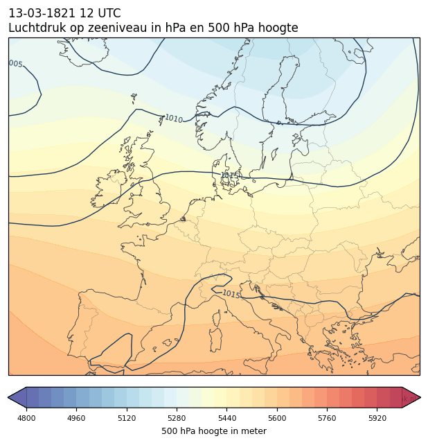 Weerkaart van 13 maart 1821 om 12 UTC