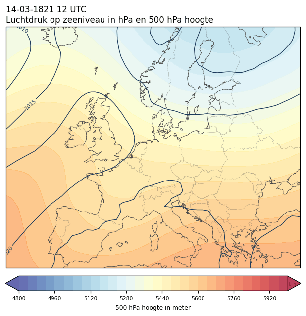 Weerkaart van 14 maart 1821 om 12 UTC