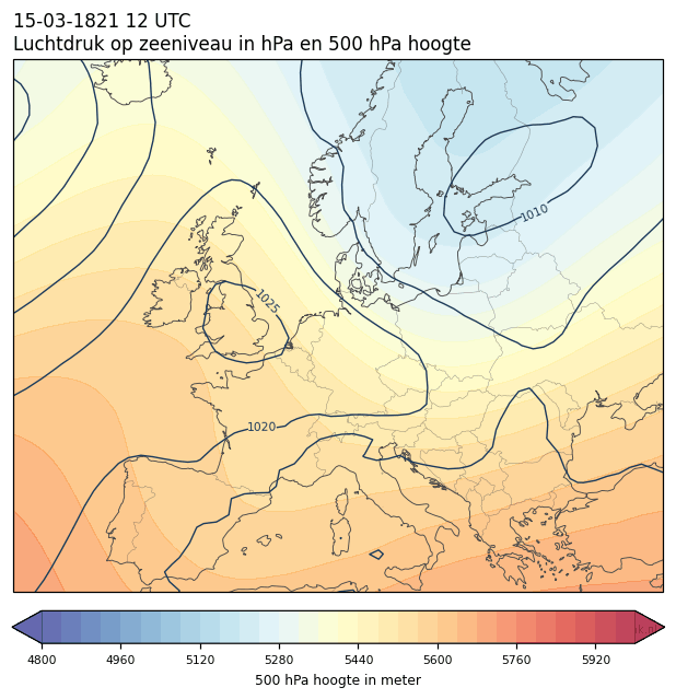 Weerkaart van 15 maart 1821 om 12 UTC