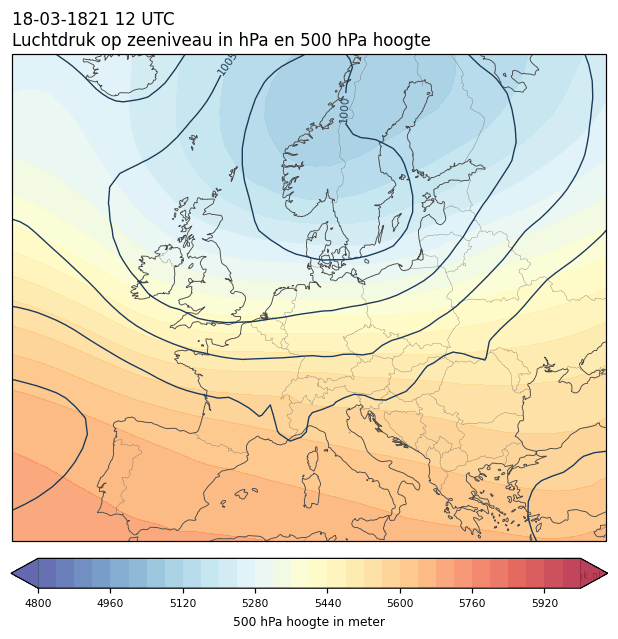 Weerkaart van 18 maart 1821 om 12 UTC
