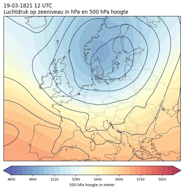 Weerkaart van 19 maart 1821 om 12 UTC