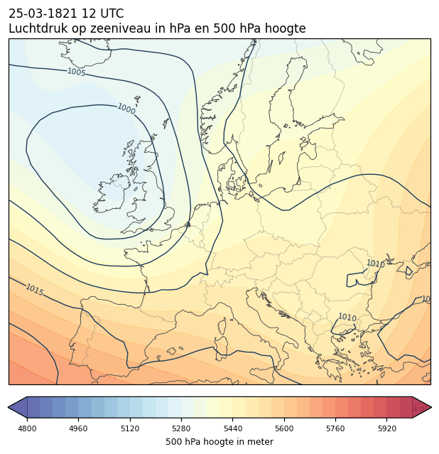 Weerkaart van 25 maart 1821 om 12 UTC