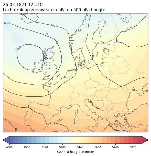 Weerkaart van 26 maart 1821 om 12 UTC