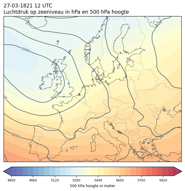 Weerkaart van 27 maart 1821 om 12 UTC