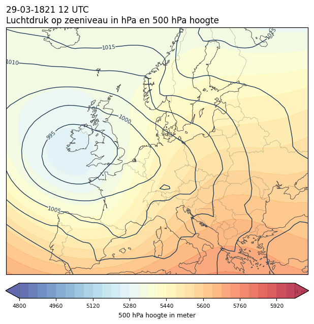 Weerkaart van 29 maart 1821 om 12 UTC