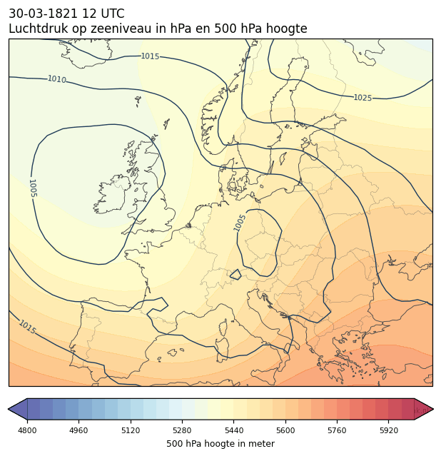Weerkaart van 30 maart 1821 om 12 UTC