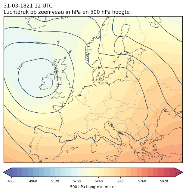 Weerkaart van 31 maart 1821 om 12 UTC