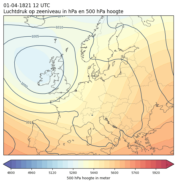 Weerkaart van 1 april 1821 om 12 UTC