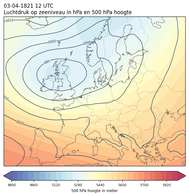 Weerkaart van 3 april 1821 om 12 UTC