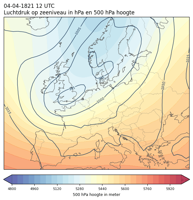 Weerkaart van 4 april 1821 om 12 UTC