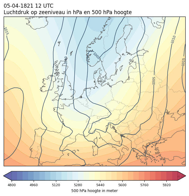 Weerkaart van 5 april 1821 om 12 UTC