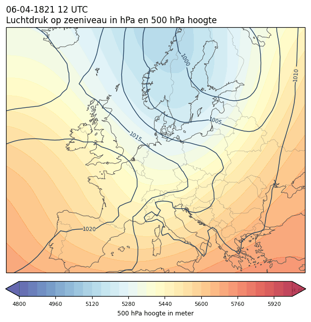 Weerkaart van 6 april 1821 om 12 UTC