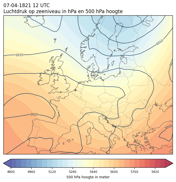 Weerkaart van 7 april 1821 om 12 UTC