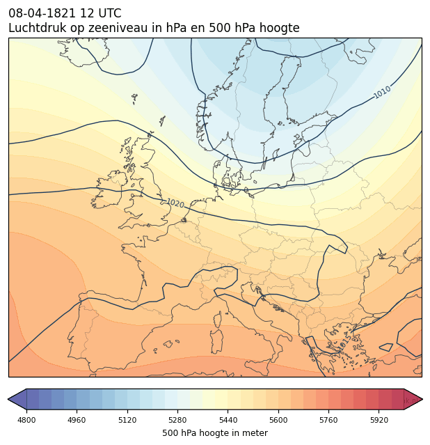 Weerkaart van 8 april 1821 om 12 UTC