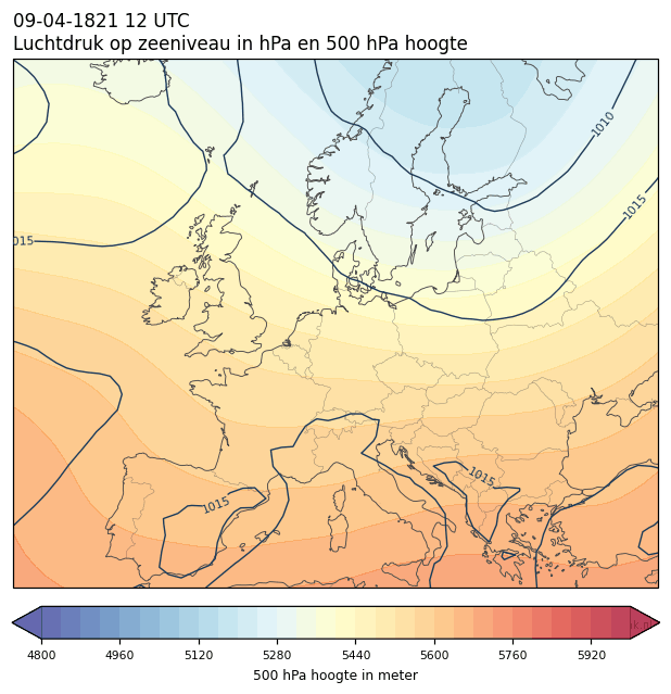 Weerkaart van 9 april 1821 om 12 UTC