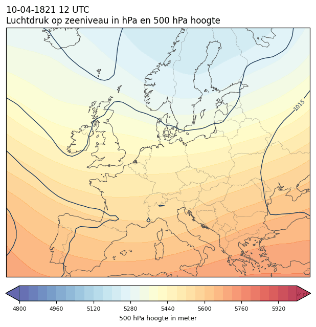 Weerkaart van 10 april 1821 om 12 UTC