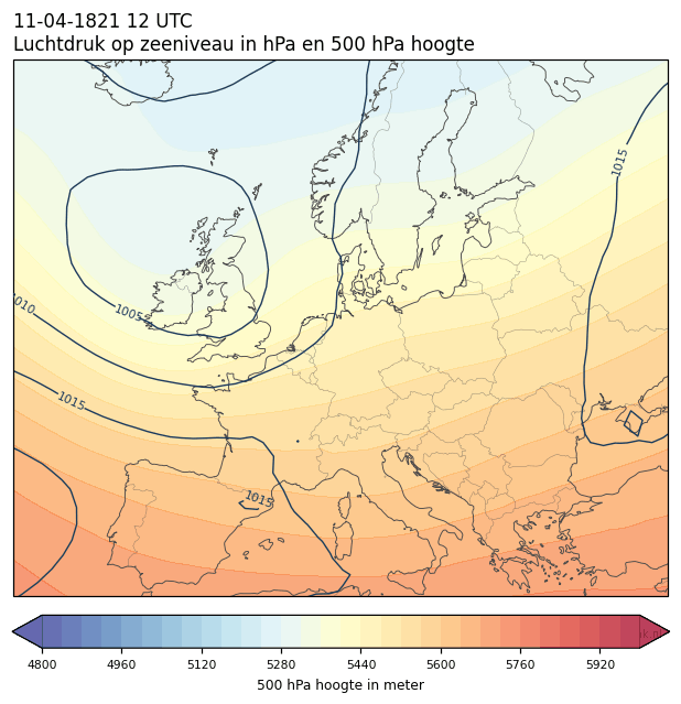 Weerkaart van 11 april 1821 om 12 UTC