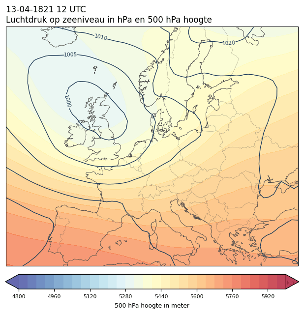 Weerkaart van 13 april 1821 om 12 UTC