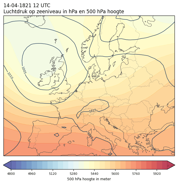 Weerkaart van 14 april 1821 om 12 UTC