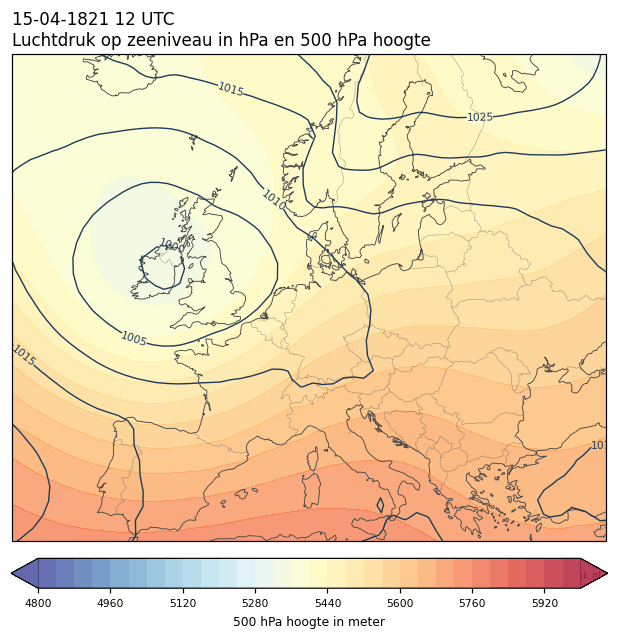 Weerkaart van 15 april 1821 om 12 UTC