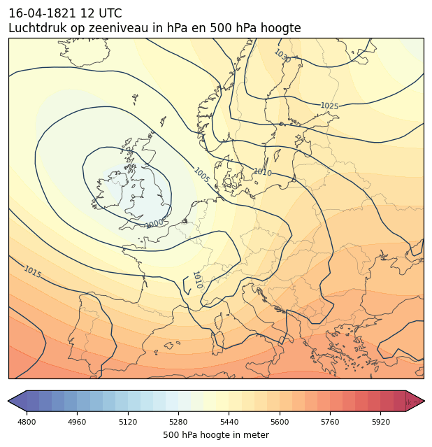 Weerkaart van 16 april 1821 om 12 UTC
