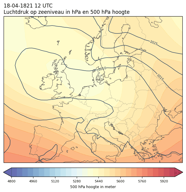 Weerkaart van 18 april 1821 om 12 UTC