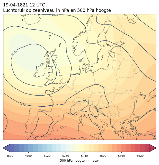 Weerkaart van 19 april 1821 om 12 UTC