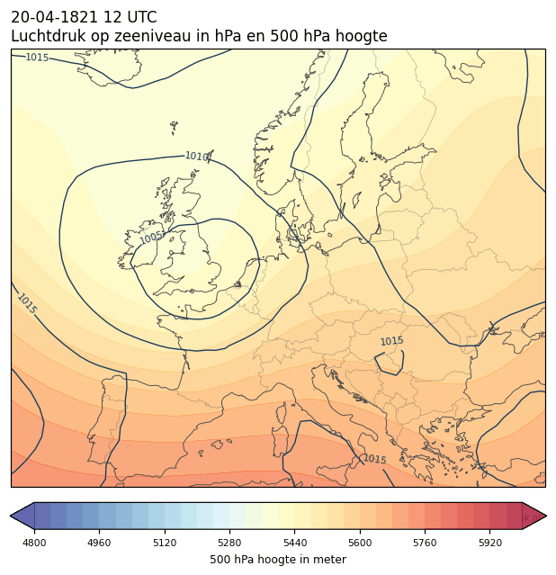 Weerkaart van 20 april 1821 om 12 UTC
