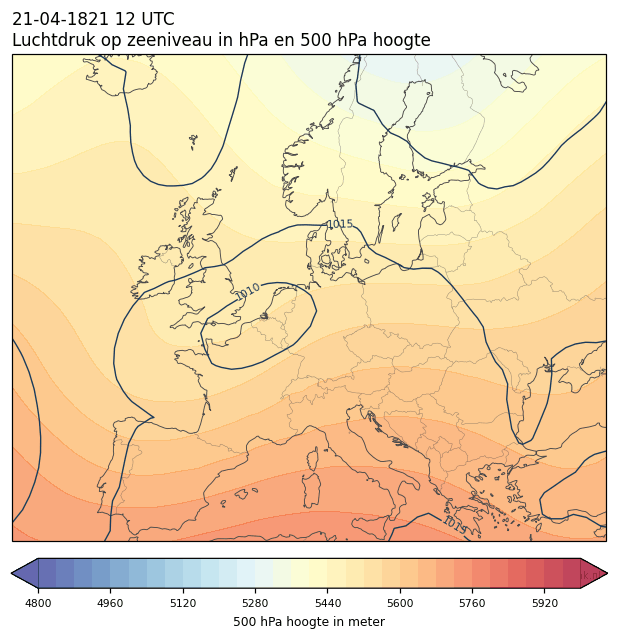Weerkaart van 21 april 1821 om 12 UTC